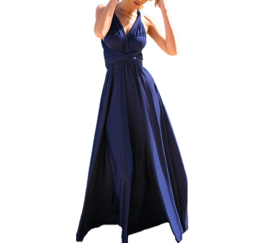 Navy Blue Women Transformer Long Prom Dress Multi-Way Wrap Convertible Floor Length Wedding Halter Maxi Gown High Elasticity